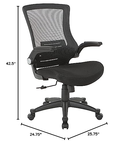 Office Star Black Screen Back Fully Adjustable Manager's Office Chair with Padded Flip Arms and Nylon Base, Black Fabric