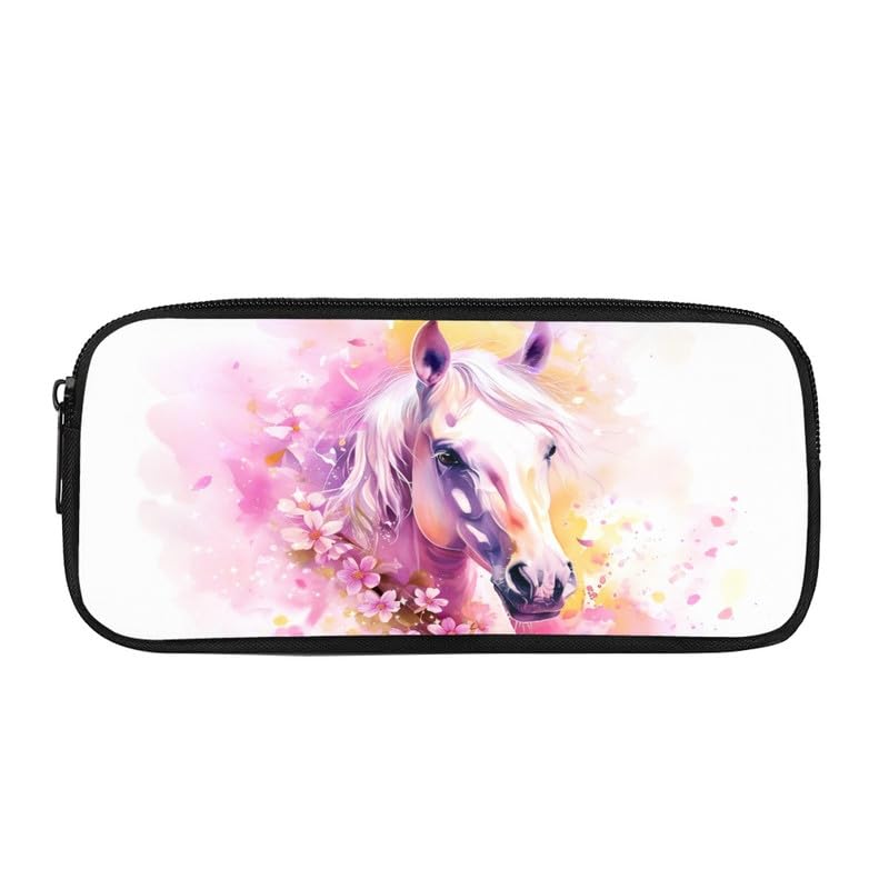 Kuiaobaty Watercolor Horse Pencil Case for Girls Zipper Pen Box, Horses Flowers Painting School Durable Pencil Pouch Office Pen Bag — image 1