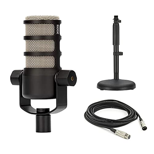 Rode PodMic Dynamic Podcasting Microphone with Rode DS1 Desktop Microphone Stand, XLR Cable and StreamEye Polishing Cloth