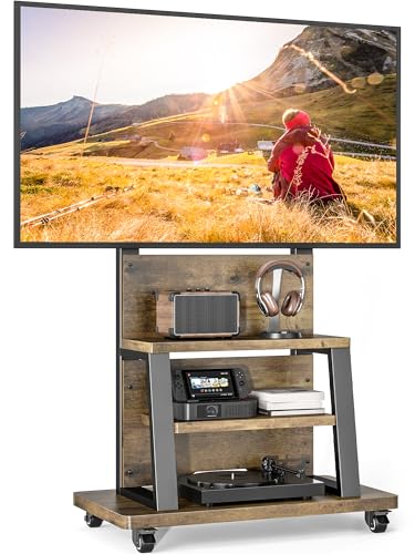 Support de télévision Roulant avec roulettes pour écrans de 32 à 75 Pouces, Support TV Roulette et Grand Espace de Stockage – Support TV sur Pied réglable en Hauteur, avec Une capacité Max de 68 kg