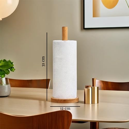 Miniatura 3 de Premier Housewares - Portarrollos De Cocina Ecológico De Madera De Caucho, Base Resistente, Antifúngico, Para Cocina, Inodoro, Hogar, Color Marrón