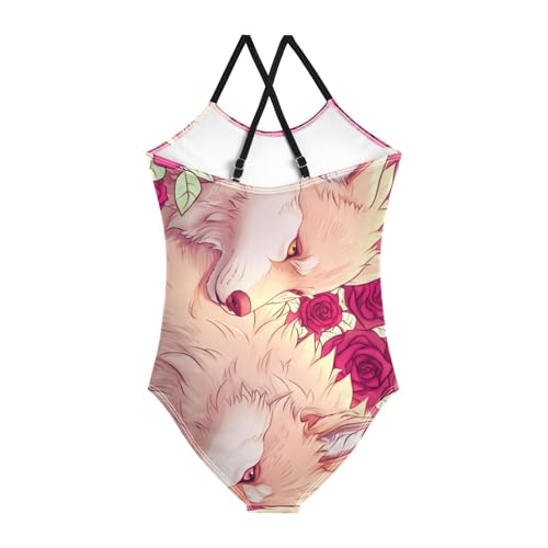 Wolf Roses Swimsuit for Girls One Piece, Quick Dry Crossback Toddler Swim Suit for Beach 3T2