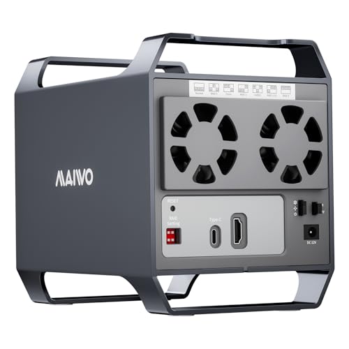 MAIWO 4 Bay HDD RAID Enclosure for 3.5' SATA Drive with Cooling Fan, USB A-C 3.0 & C-C Cable Included, Supports Raid Normal,0,3,5,1/10,Clone/Large(jbod) & 96TB Capacity, DAS Enclosure