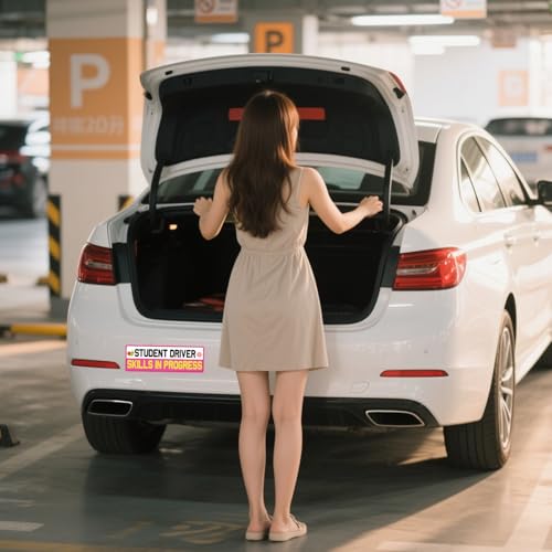Image of 3pcs New Driver Magnet for Car, Student Driver Sticker Magnetic Sign Reflective Safety Pink Bumper Sticker Removable Funny Beginner Drivers Sign for Vehicles Car Accessories