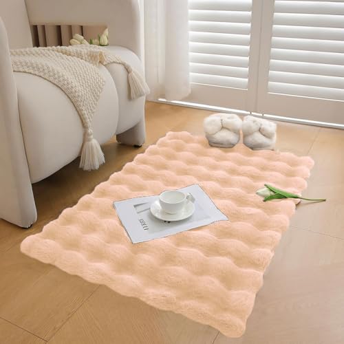 Image of Luxe Home Bubble Rabbit Fur Carpet Super Soft, Washable, Anti Skid Carpets for Home, Bedroom, Livingroom - (3x5 Feet, Peach)