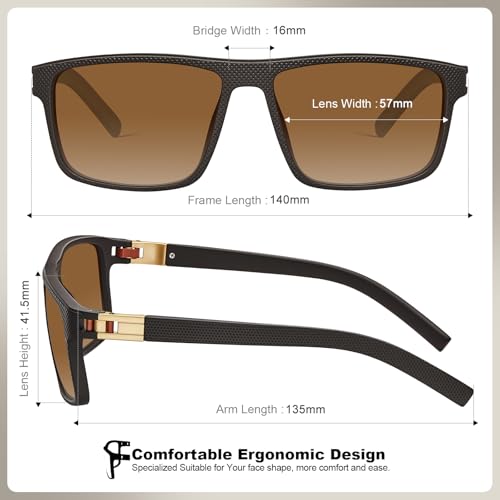 Image of AVAWAY Retro Polarized Sunglasses for Men UV Protection Acetate Fashion Cool Rectangle Frame Wide Arm Sun Glasses