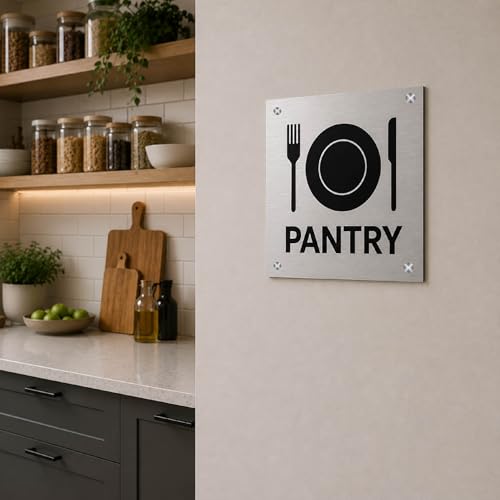 Image of Pantry Sign Board for Office, Restaurant, Hotel, Mall & Commercial Spaces | Durable Wall Mounted Pantry Door Sign | Premium Silver Finish Name Plate Stainless Steel