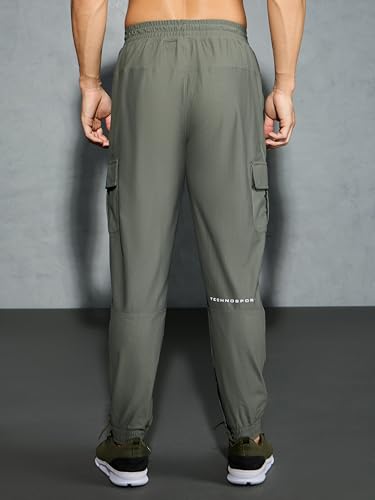Image of TECHNOSPORT Men's Solid Slim Fit Sports Cargo Joggers DURACOOL+ Quick Dry Breathable Moisture Wicking Stretch Gym Track Pants Running Training Fitness Activewear