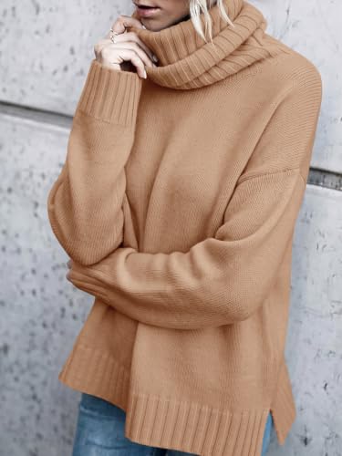Image of FISACE Womens Oversized Turtleneck Pullover Sweater Cable Knit Sweater Tops