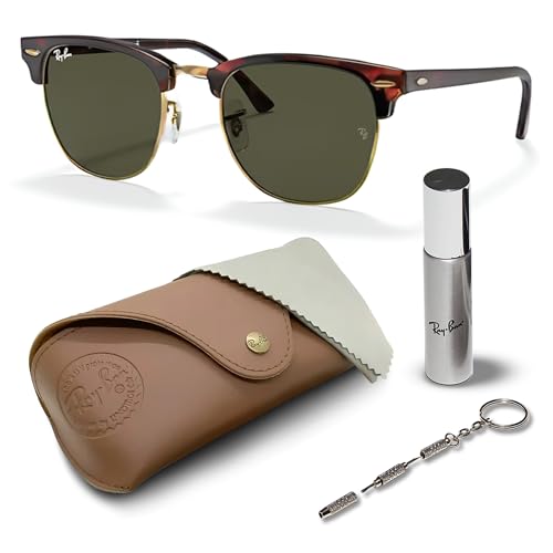 Ray-Ban RB3016 CLUBMASTER CLASSIC Square Shaped Sunglasses for Men & Women with Official RAYBAN Eyewear Kit