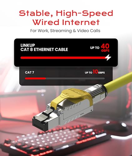 Image of LINKUP Cat 8 Ethernet Cable | Long Internet Cord | High Speed LAN Connection | RJ45 connectors | Use with Cat 5 / Cat 6 / Cat 7 | Optimal for Gaming