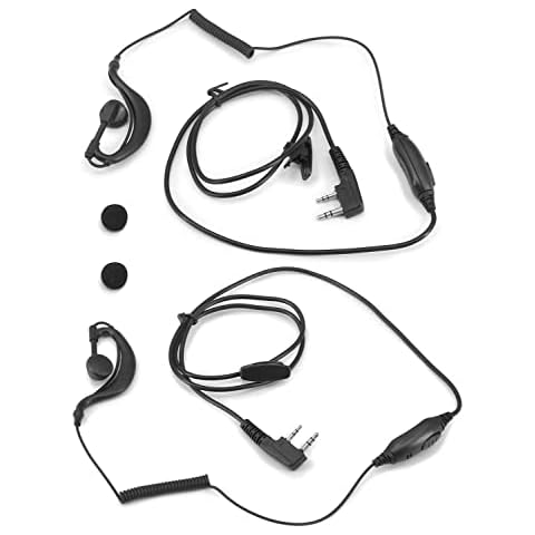 SUNDELY® Earpiece Headset for Radio Mitex Wouxun Kenwood TK-3000 TK-3201 TK-3701D TH-F7E Baofeng UV-5R UV-B5 GT-3TP BF-888S 2-pin Walkie Talkie PTT G-shape Ear Clip Hook Hanger Coiled Cable (2 Piece) Cover