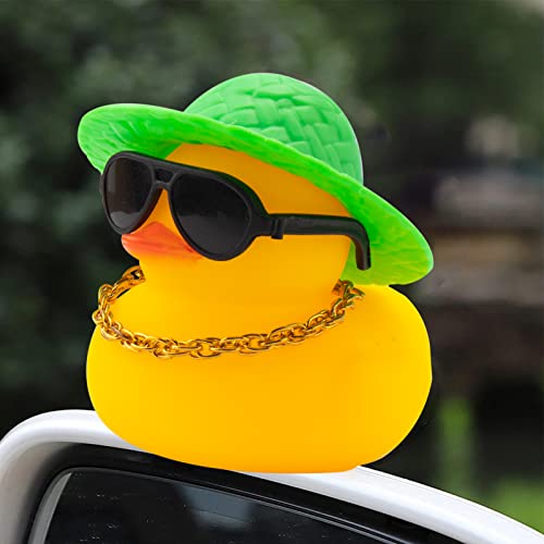 Image of wonuu Car Rubber Duck, Yellow Duck Decoration Dashboard with Sun Hat Swim Ring Necklace Sunglasses for Car Dashboard Decorations