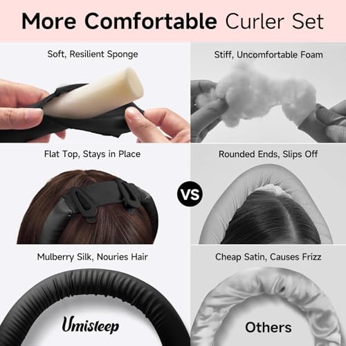 Umisleep 22 Momme Mulberry Silk Heatless Hair Curler Set — Frizz-Free Hair Rollers for Women Long Hair, Overnight Heatless Curls, Upgraded Soft Flat Design with Clips & Scrunchies, Black