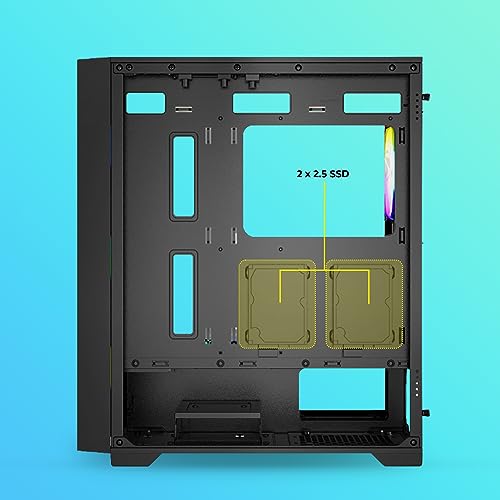 Image of ZEBRONICS Aurora Mid-Tower Premium Gaming Cabinet, ATX, 4 x ARGB Fan, LED Control Switch, Tempered Glass Panel, USB 3.0, 360mm Front or 240mm Top AIO Cooler Support with Top & Bottom Dust Filter