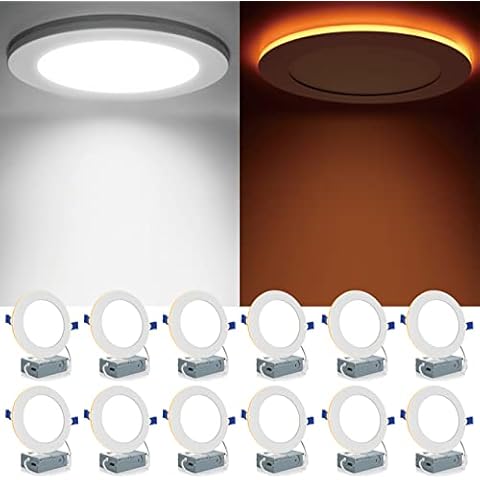 Meconard 12 Pack 6 Inch 5CCT LED Canless Recessed Lighting with Night Light, 2700K/3000K/3500K/4000K/5000K Selectable Ultra-Thin LED Ceiling Lights, 12W=110W, 1050LM, Dimmable Wafer Downlight ETL&FCC Cover