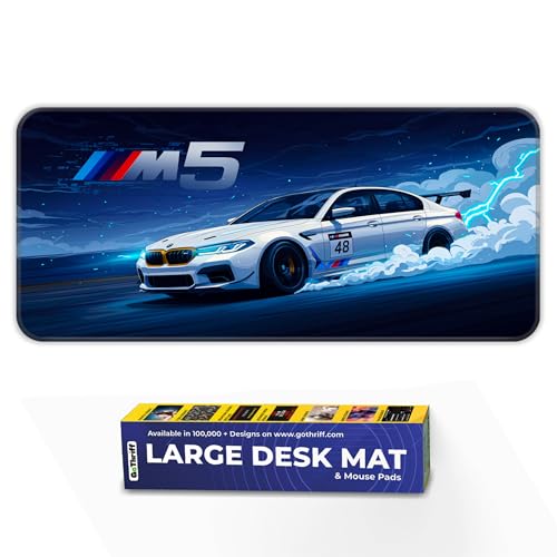 Image of Skiditos BeeMW M5 Desk Pad - Racing Lightning Edition | L Mouse Pad with Track Drift Art | Large Non-Slip Desk Mat for Gaming & Car Enthusiasts | M5 Race Car Design