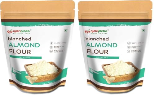 Image of Nutriplato-enriching lives Blanched Almond Flour Vegan [Keto-Friendly, Naturally Protein-Rich, Blanched (Without Skin) Almond Fine Powder] Pouch, 200 g (Pack of 2)