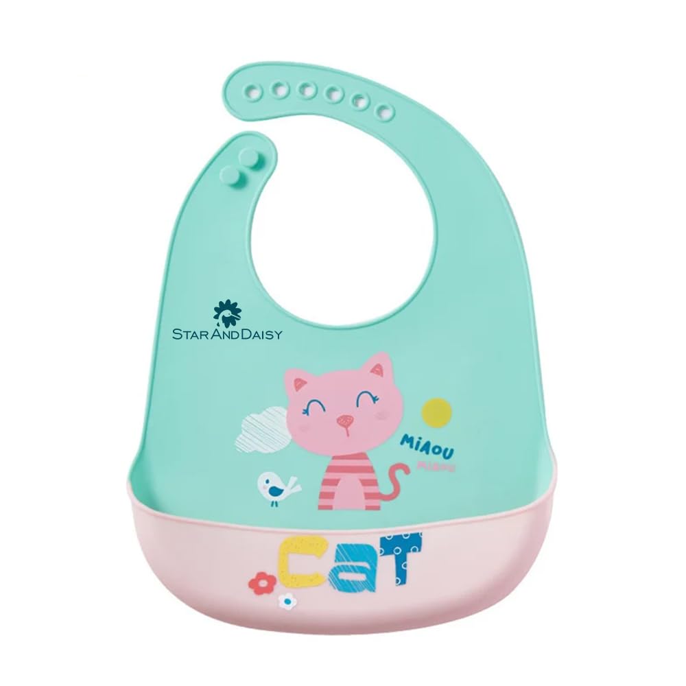 StarAndDaisy Reusable Silicone Bib for Baby with Adjustable Buttons for Mess-Free Feeding