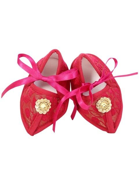 Coco Candy Beautiful Brocade New Infant Baby Juti with Ribbon - Magenta, 3 Months to 12 Months-picture-11