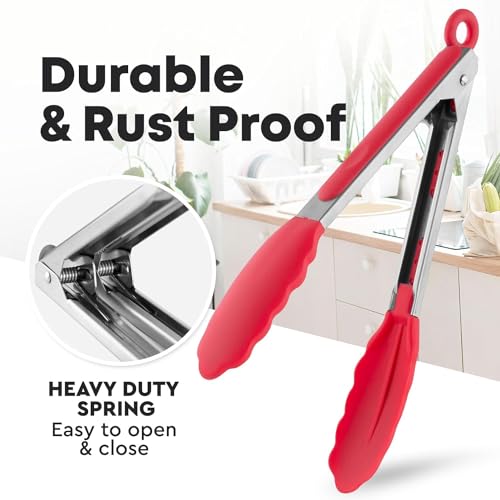 Image of Baskety Tongs Non-Stick Stainless Steel Silicone Kitchen Food Cooking Tongs (9 Inch Red)