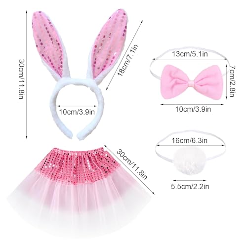 SYOSI 4 Pieces Kids Bunny Costume Pink Rabbit Dress Up Outfit with Bunny Ears Headband Animal Costume Set Cosplay Birthday Party Carnival Christmas Halloween Party Supplies