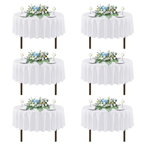 Image of sancua White Round Tablecloths 70 Inch (Fit 20-58 Inch Tables), 6 Pack