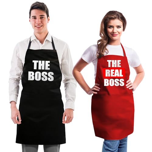Norpaz Funny Couple Aprons - Gift Ideas For Her Him - His and Her Aprons - Matching Kitchen Aprons - Couples Gifts - Birthday Wedding Engagement & Bridal Shower for Women and Men