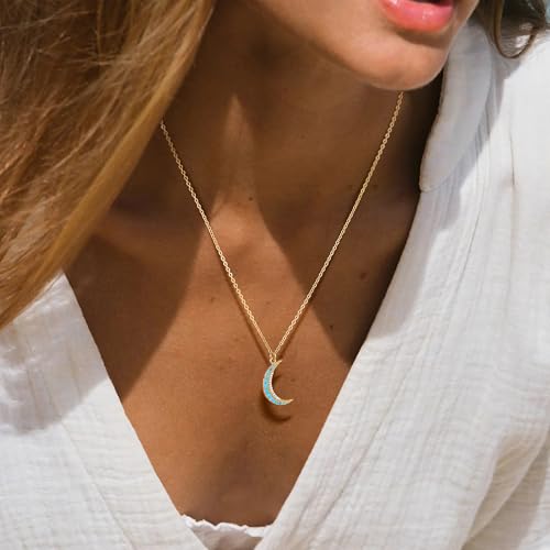 Fettero Dainty Necklaces for Women - 14K Gold Plated Delicate Moon Crescent Pendant Necklace Charm Gold Necklace Jewelry for Women
