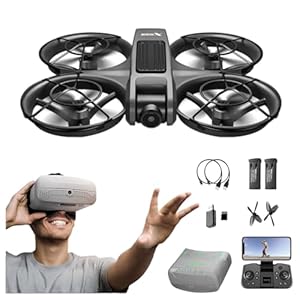 VR FPV Drone, Experience First-Person View Flight, Comes With a VR Goggle Kit and Remote Controller. The Drone Features a Full Propeller Protection Guard and Collision-Resistant Structure, Making It Easy to Operate and Perfect for Beginners. Equipped With an Optical Flow Positioning System and Brushless Motors for Smoother and More Precise Flight. Ideal as an FPV Quadcopter for Entertainment or as a High-Performance Remote Control Helicopter.