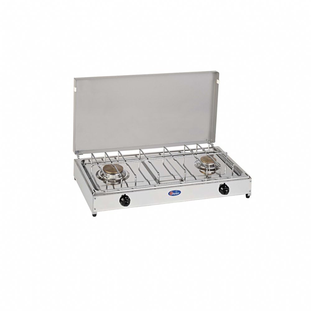 CFParker Fornello 2 Fuochi a Gas Metano con Pianale in Acciaio Inox per Uso Esterno - 5522Gm