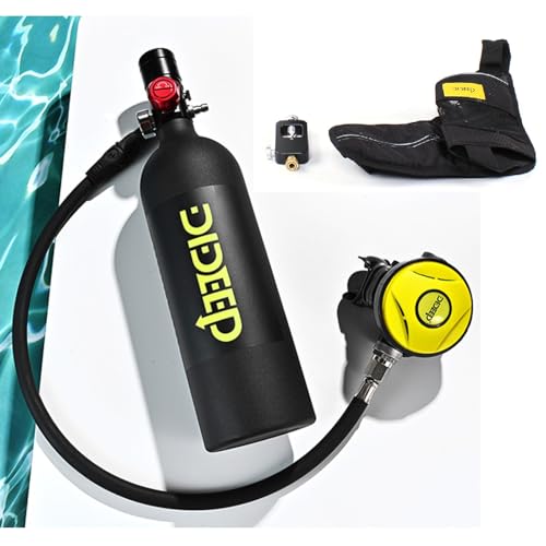 DIDEEP Mini Scuba Tank, 1L Portable Diving Lung Tank 5-10 Minutes Breath Underwater Diving Gear with Water Lung Conversion Head for Underwater Breathe Training Fishing Snorkeling