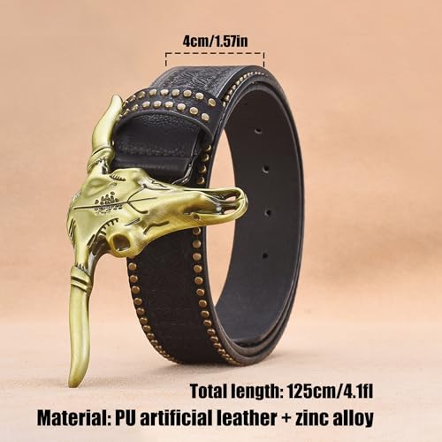 1PCS Western Cowboy Belt Buckles for Men PU Leather Buckle Belt Vintage Bullhead Belt 125cm/4.1ft2