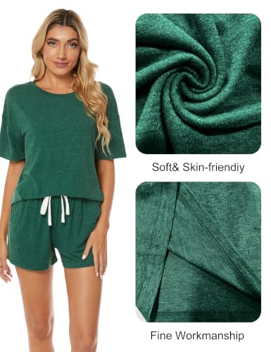 Image of LOCUBE Women's Pajama Set Soft Comfy 2-Piece Short Sleeve Lounge Sleepwear with Drawstring Shorts and Pockets