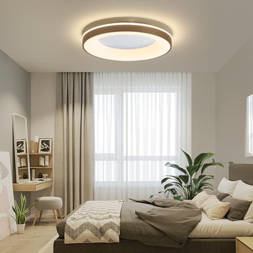 Mikeru Modern Round Ceiling Light 40cm, Champagne Gold LED Flush Mount Ceiling Lighting Without Remote Control 3000K/4500K/6500K Color Change Only with Wall Switch for Bedroom, Kitchen