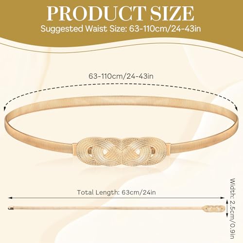 Xindojuz Gold Belt for Dresses Women Fancy, 1 PCS Gold Chain Belt Women Jeans Pants Fashion Skinny Metal Cinch Belts Elastic Waistband Skinny Thin Girdle Waist Belts for Girls (63×0.9×0.4 cm)2