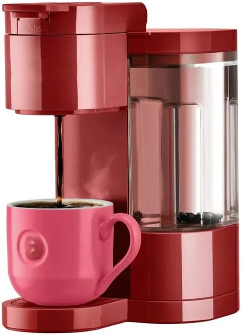 KeuriigK K Express Essentials Single Serve K Cup Pod Coffee Maker, 3 cup sizes (6, 8, and 10oz), Fast Fresh Brew, 30oz Removable Water Reservoir (Red)