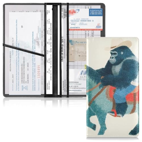 Car Registration and Insurance Holders Cowboy Gorilla Print, PU Leather for License Documents Cards
