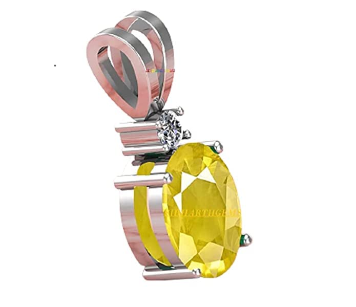 Ayush Gems 5.00 Carat Natural Yellow Sapphire Pendant/Locket Pukhraj Stone Original AAA+ Quality Gemstone Silver Plated Pe... - Review, Price and Buying Guide