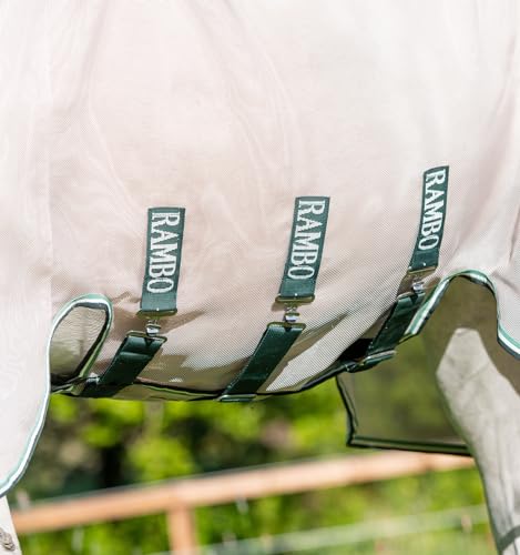 Image of Horseware Rambo Flybuster with No-Fly Zone Fly Sheet - Oatmeal /Sage & Beige & Green, 84 inches
