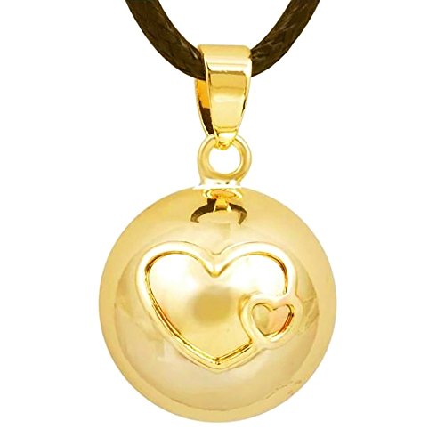 Preisvergleich Produktbild BOBIJOO JEWELRY - Halskette Schwangerschaft Bola-Mexikanische Anhänger Double Herz Vergoldete feingold + Kabel