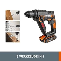 WORX WX390.9 Bohrhammer SDS-plus 20V – Kraftvolle Bohrmaschine mit pneumatischem Hammerwerk & Zweithandgriff - ideal zum Schrauben, Bohren & Hämmern – 1,2J Schlagenergie – Ohne Akku & Ladegerät – Ansicht 3