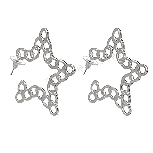 Image of Young & Forever Valentine Gift Stainless Steel Curb Chain Hoop Earrings for Women Big Hoop Dangle Earring for Women Star Earrings Thin Geometric Hoop Earrings