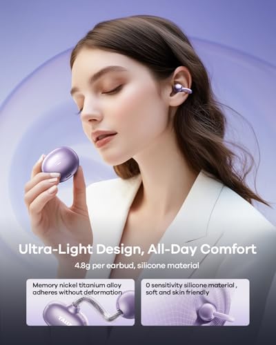Image of TALIX Ultra Open Ear Earbuds X6, Clip-On Headphone with Directional Sound, Ultra-Light Comfort Fit, Bluetooth 5.4 Wireless Earbuds, 26H Playtime, Spatial Sound, for Running, Workout& Daily Use(Purple)