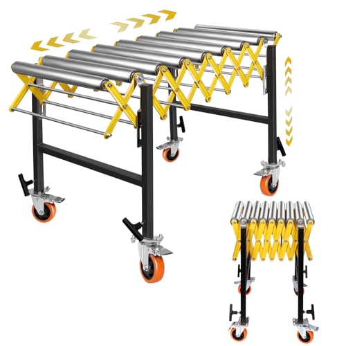980LBS Expandable Heavy-Duty Roller Conveyor Stand with Wheels, 23.6