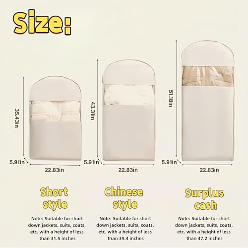 Space Saving Hanging Garment Bag with Self Compression Zipper,Space Saver Closet Organizers，Prevents creases in Clothing, dust Cover Travel Bag with Duvet Hanger(Beige (3PCS))2