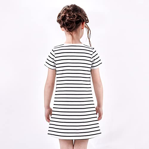 Sunny Fashion Girls Casual Dress Cotton Short Sleeve Swan Embroidered Size 2-63