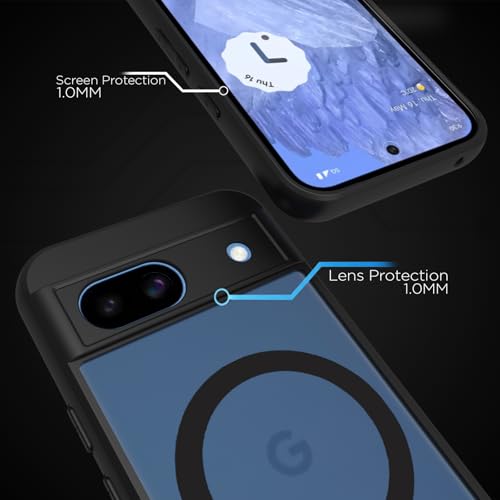 Image of RIGGEAR Shockproof Sleek Hybrid Armor Upgraded C-Shaped Magnetic Back Cover Case Compatible with MagSafe Accessories for Google Pixel 8A (Smoke Black Matte PC + Black TPU Bumper)