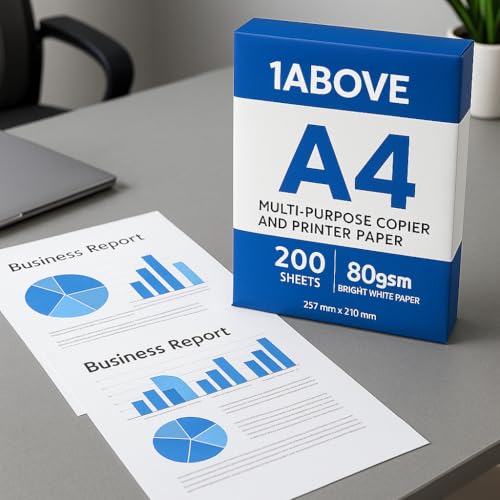 Image of 1ABOVE A4 Multi-Purpose Copier and Printer Paper 200 Sheets, 80gsm Bright White Paper Size 297mm x 210mm (1)