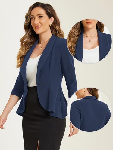Allegra K Open Front Blazer for Women's Draped Collar 3/4 Sleeve Ruffle Hem Work Office Blazer2
